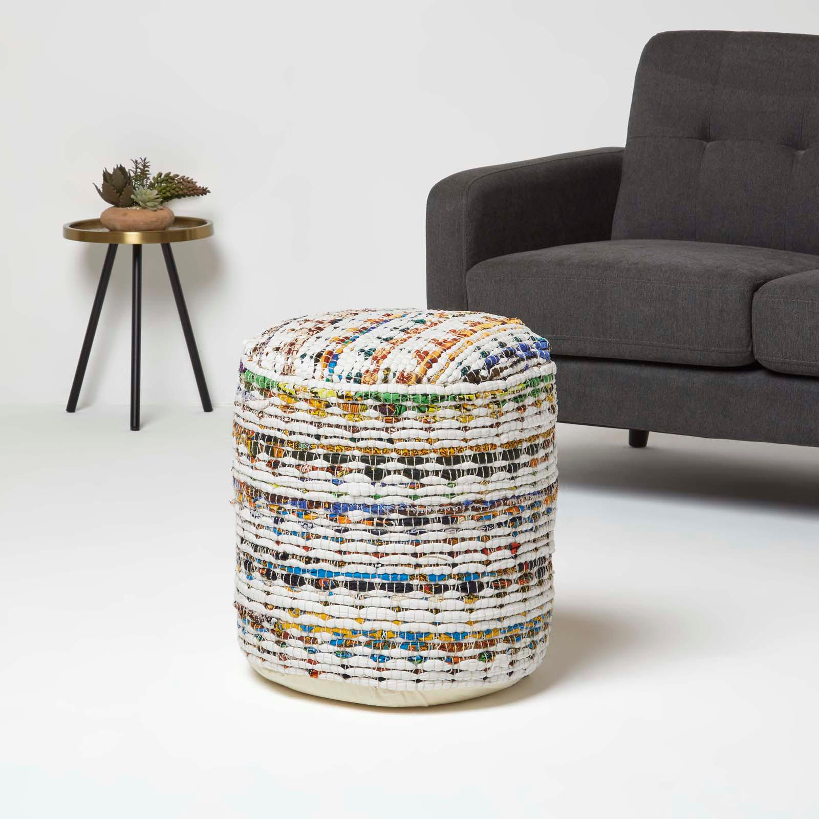 SITZPOUF rund, creme-bunt gemustert 40/40/45 cm - Multicolor, Textil (45/40/45cm) - Homescapes