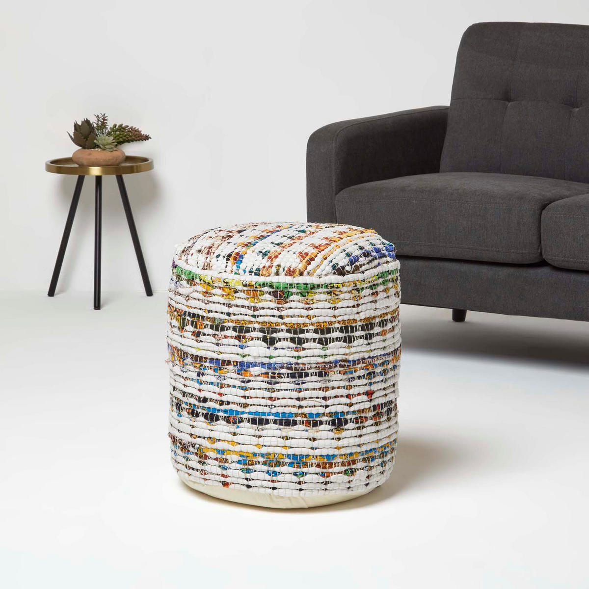 SITZPOUF rund, creme-bunt gemustert 40/40/45 cm - Multicolor, Textil (45/40/45cm) - Homescapes