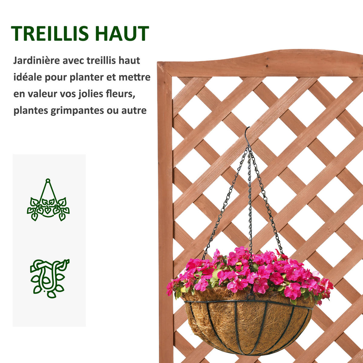 HOCHBEET DE-12233 mit Rankgitter 70/28/117 cm mit Lattenboden Natur - Naturfarben, Holz (70/117/28cm) - ComfortXL