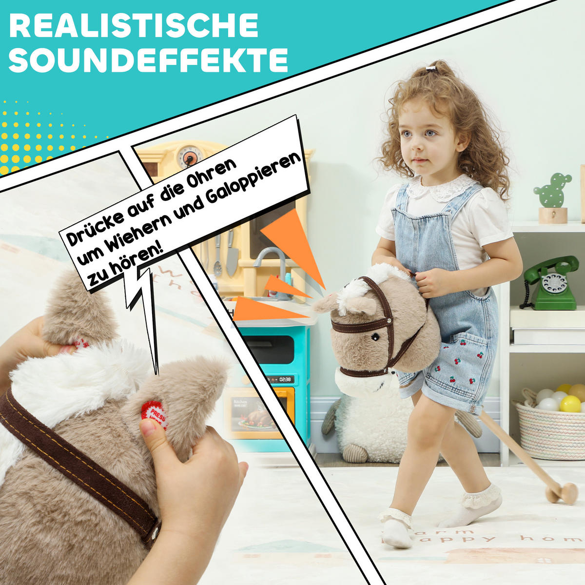 STECKENPFERD Polyester Pappelholz Grau - Grau, Textil (25/95cm) - AIYAPLAY