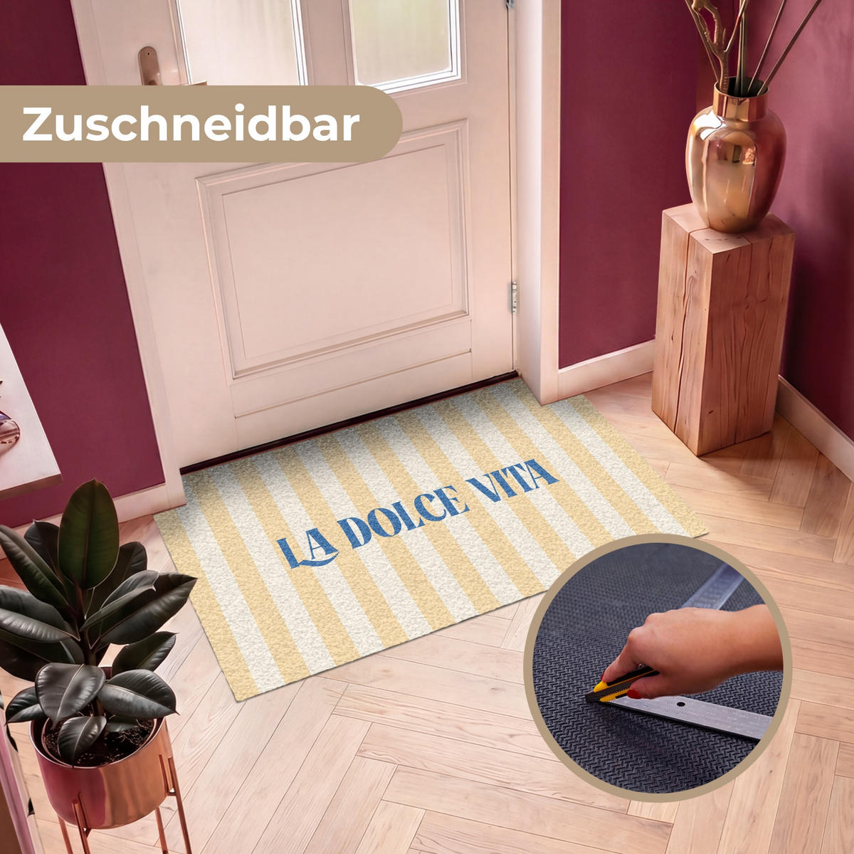 FUSSMATTE Blau – Gelb – Streifen – La Dolce Vita 120x80 cm - Hellgelb, Kunststoff (120/0.4cm) - MuchoWow