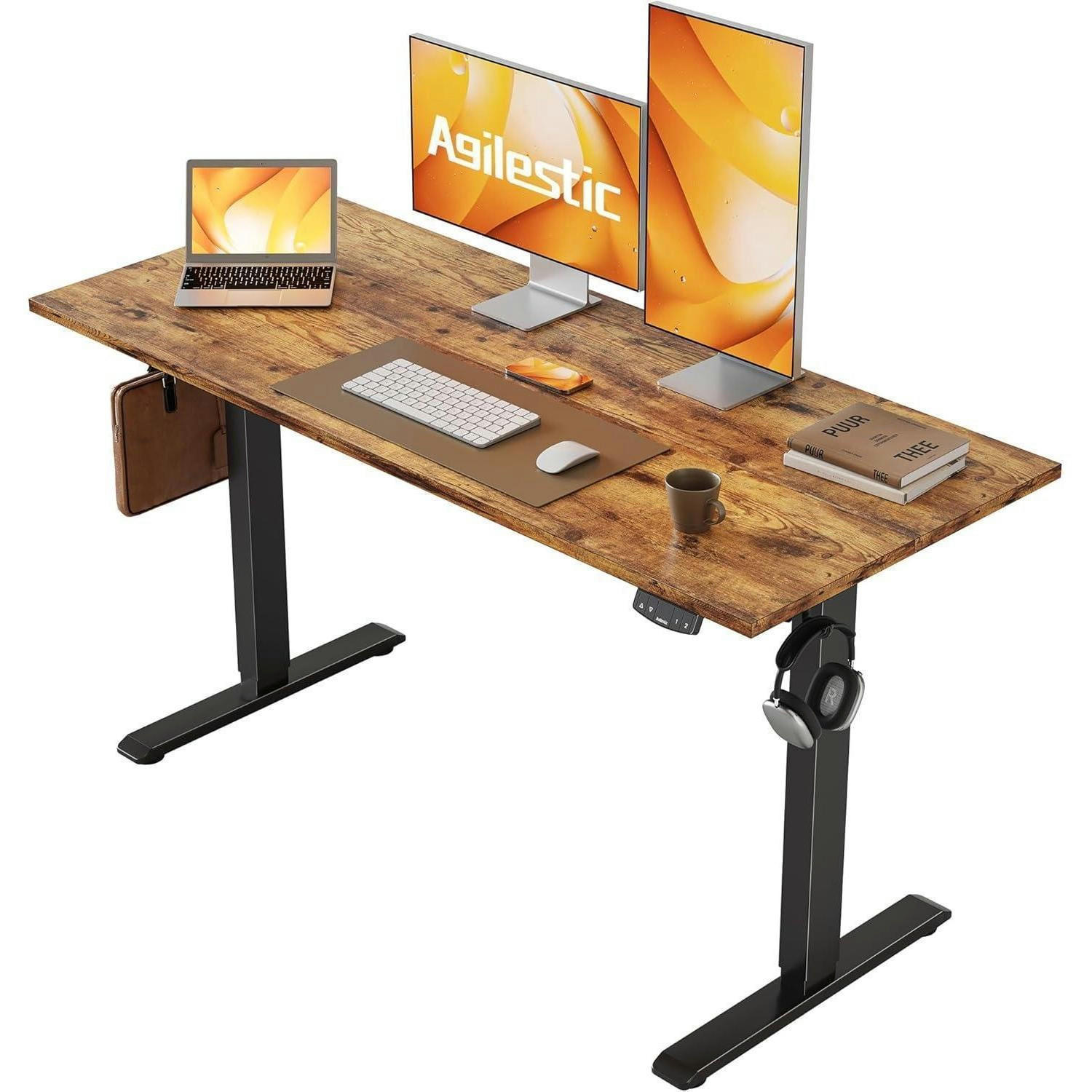 SCHREIBTISCH höhenverstellbar elektrisch 120 x 60 cm Braun - Braun, Holzwerkstoff (120/60/75cm)