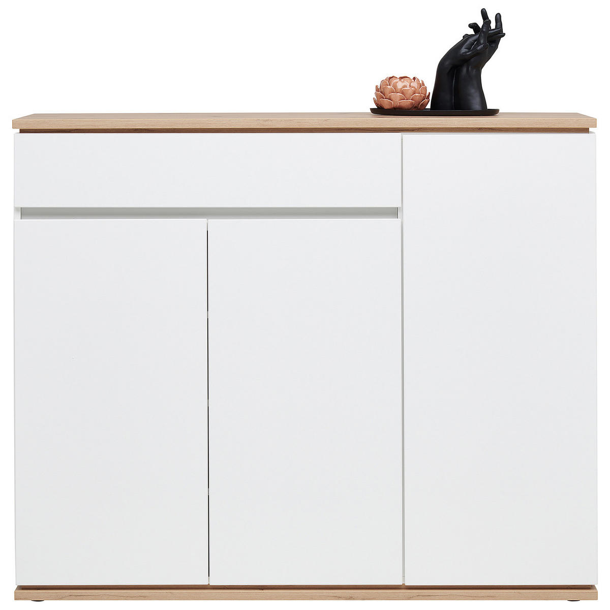 SCHUHKOMMODE - 135 cm - Weiß - Eiche - PVC - 135 x 112 x 38 cm - Schwarz/Weiß, Holzwerkstoff/Kunststoff (135/112/38cm) - home24