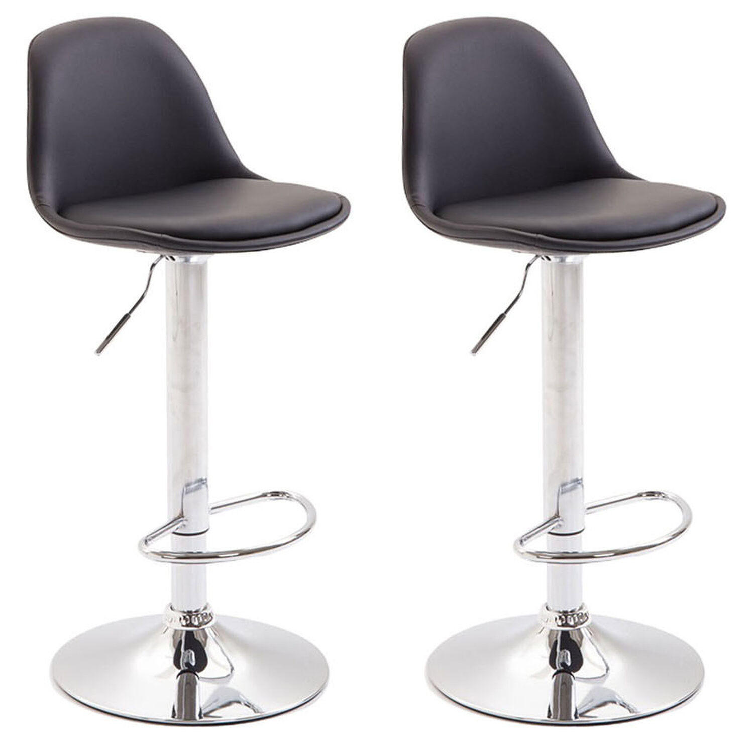 BARHOCKER Kilian, 2er Set, Gestell Metall in Chromoptik, Vollgepolstert, Kunstleder Schwarz - Chromfarben/Schwarz, Kunststoff/Textil (39/100/43cm) - TPFLiving