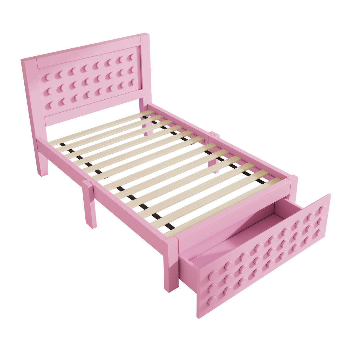 KINDERBETT 90/190 cm Rosa mit kreativem Blockdesign und Stauraum - Pink, Holzwerkstoff (90/190cm) - OKWISH