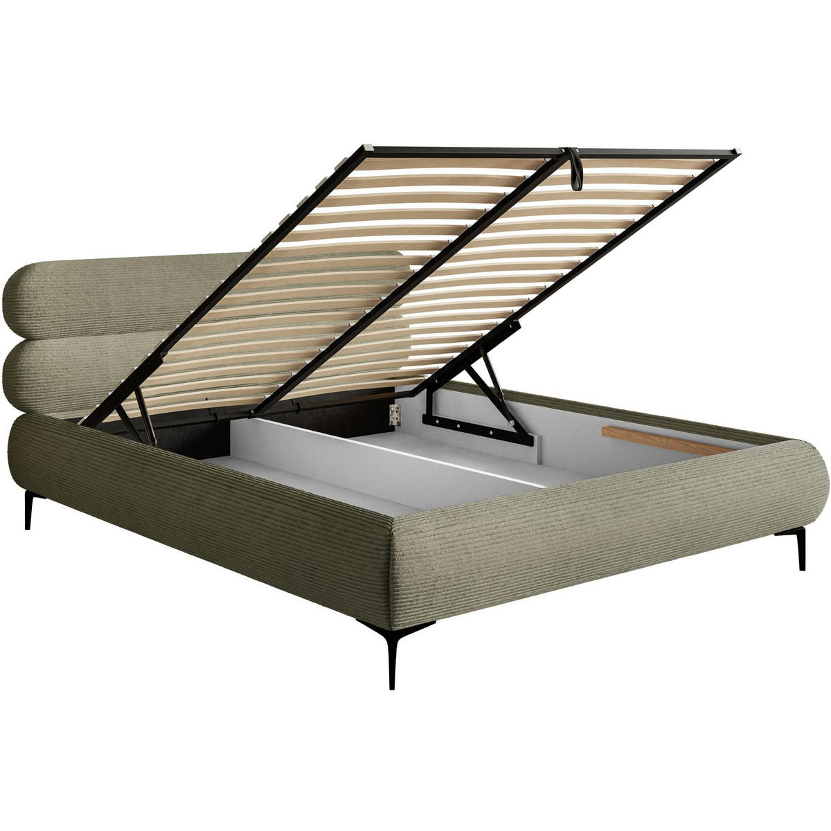 POLSTERBETT Roule Cord Olivgrün 140x200 cm - Schwarz/Olivgrün, Textil/Metall (140/200cm) - Selsey