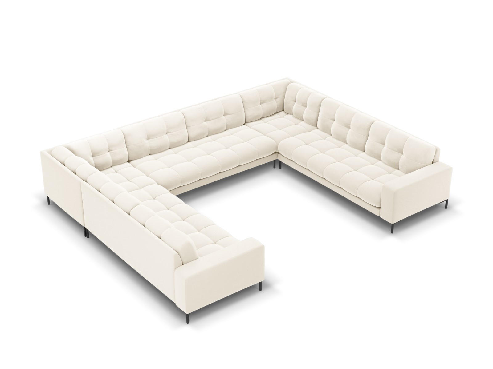 PANORAMASOFA Mamaia aus Samt leichtes beige 9 Sitzplätze - Creme, Textil (256/75/337cm) - Micadoni