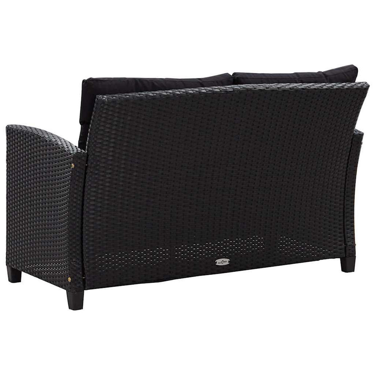 LOUNGESOFA mit Kissen, 2-Sitzer, 124/68/77 cm, aus Poly Rattan, Schwarz - Schwarz, Naturmaterialien/Textil (68/77/124cm) - vidaXL