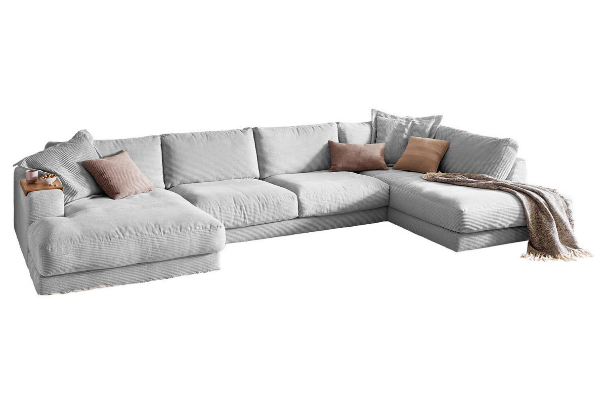 WOHNLANDSCHAFT MADELINE Hellgrau Cord - Hellgrau/Schwarz, Kunststoff/Textil (425/86/224cm) - KAWOLA