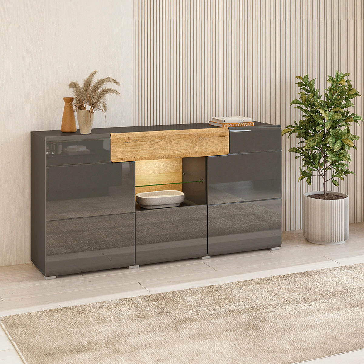 SIDEBOARD Jules Grau und Holz - Grau, Holzwerkstoff (159/82/39cm) - Petits-meubles