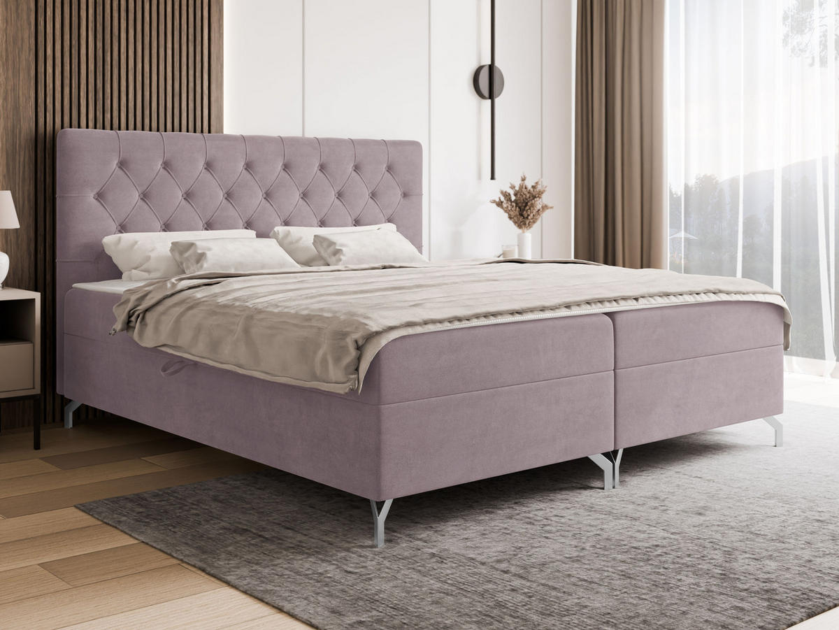 BOXBETT Guilette - H3 - Hellrosa/Silberfarben, Holz/Holzwerkstoff (180/200cm) - MIRJAN24