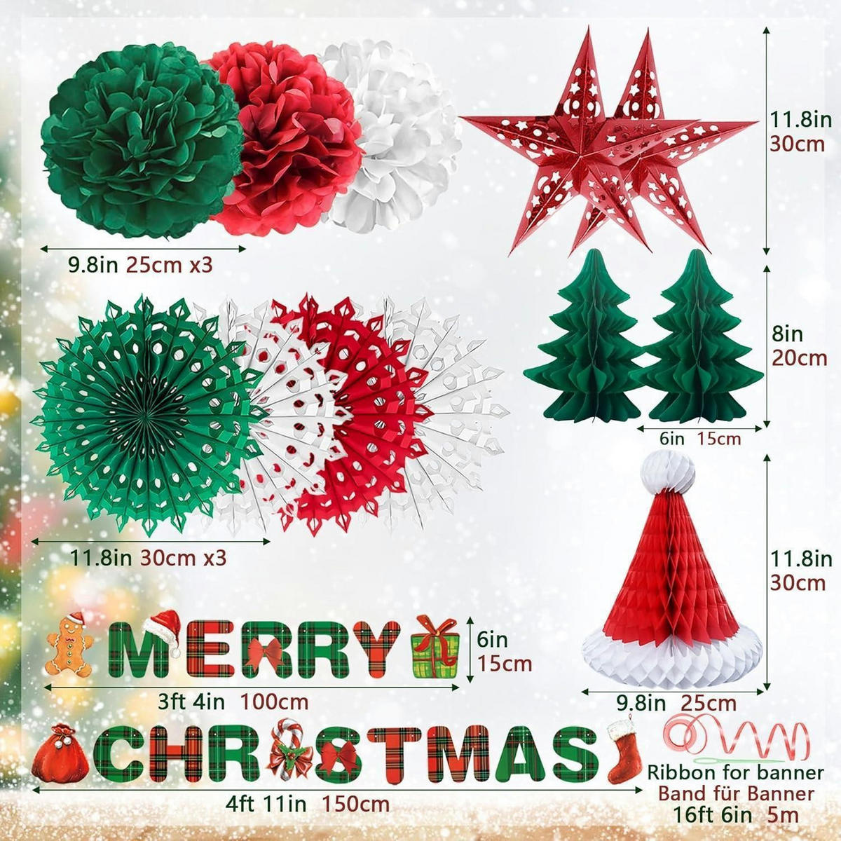 WEIHNACHTSDEKO Set 13-teilig - Multicolor, Papier (100cm)