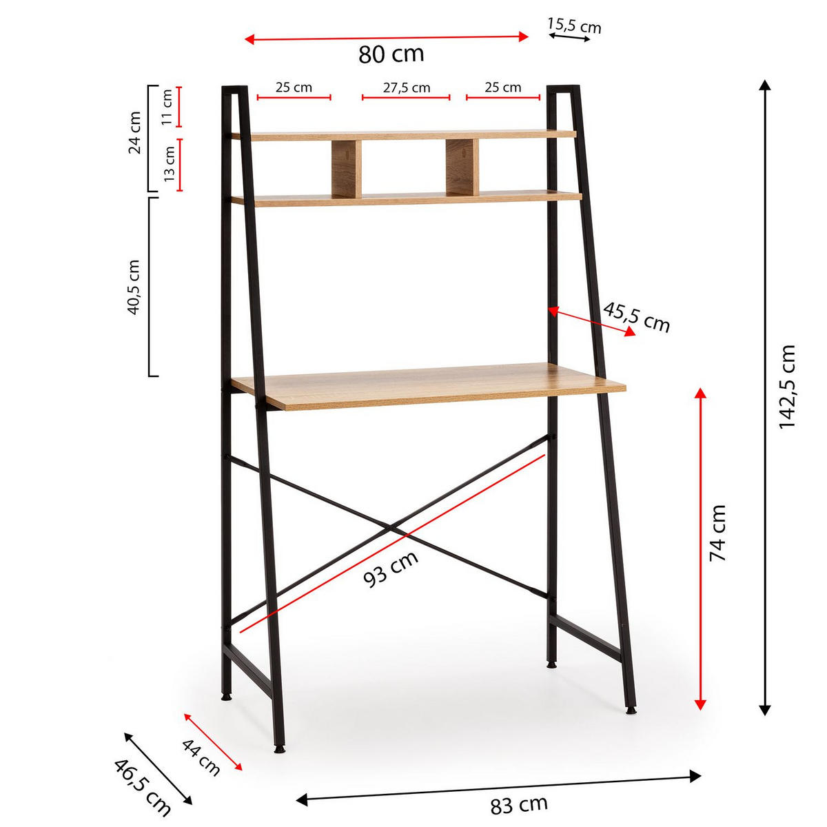 SCHREIBTISCH 83/46/142 Blanca Schwarz - Schwarz, Holzwerkstoff (46/83/142cm) - VS Venta-stock