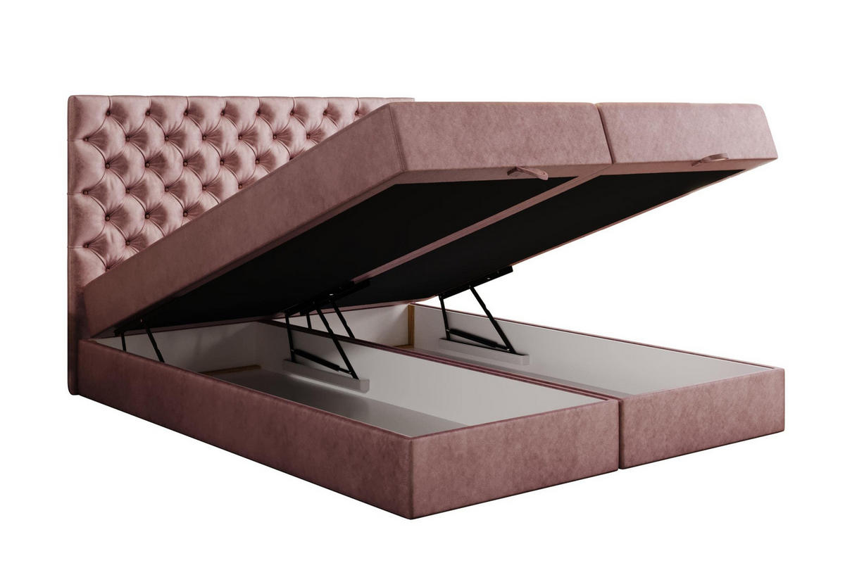 BOXSPRINGBETT 140 x 200 cm LUWR mit H3 Bonell, Bettkasten, Taschenmatratze, Chesterfield Kopfteil, Rosa - Rosa, Holz/Kunststoff (140/200cm) - Trada