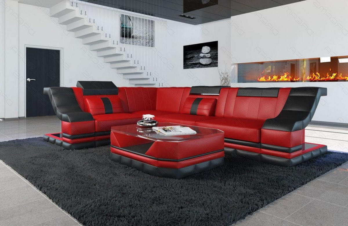 COUCH Bianchi Rot Schwarz Büffelleder - Rot, Leder (271/196cm)