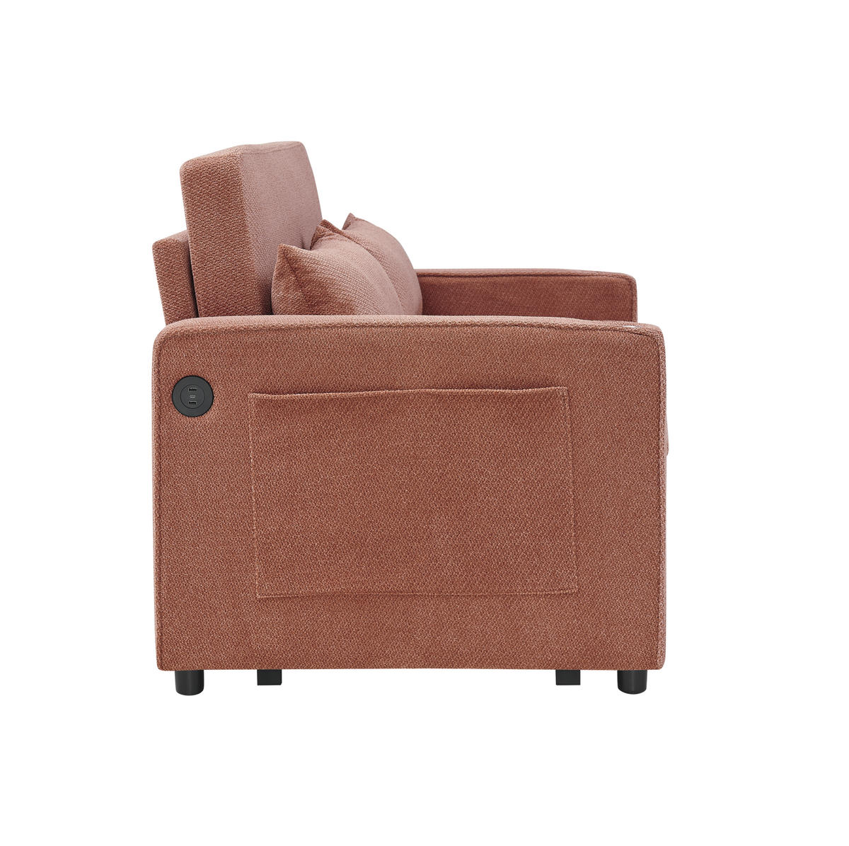 SCHLAFSOFA aus Holz und Stoff mit USB-Ladeports und Schiebe-Transform-Funktion Orange - Orange, Holz (134/73/195cm) - Modenvie
