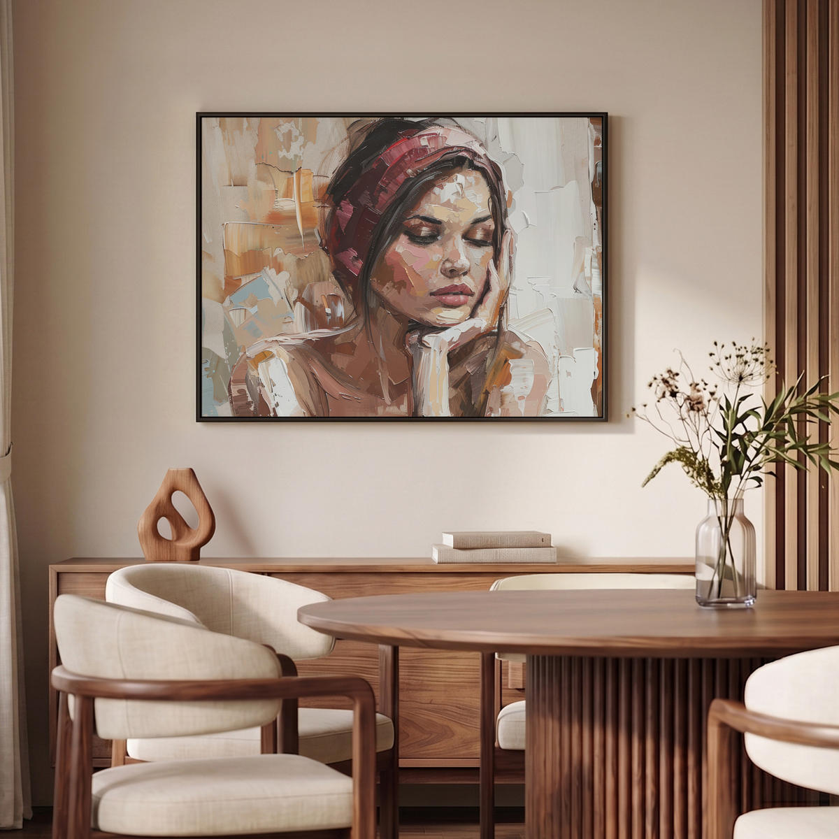 LEINWAND Bilder mit Rahmen - Frau - Lackierung - Porträt - Modern - 100x70 - Altrosa, Textil (100/70cm) - MuchoWow