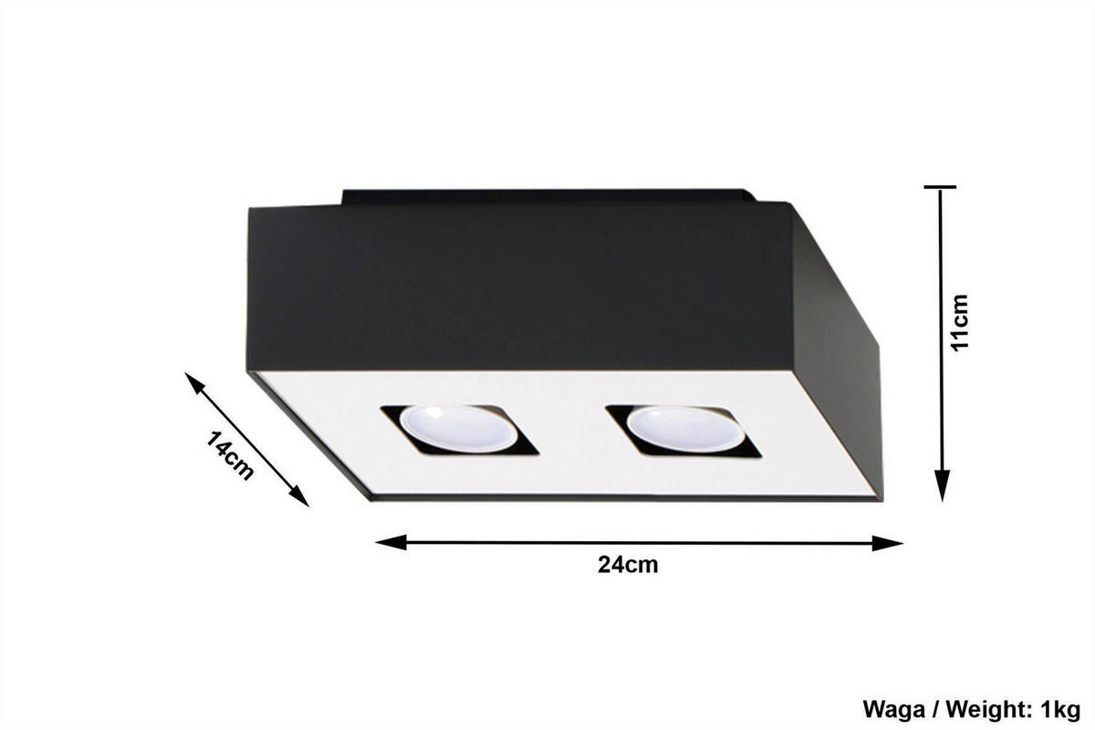 DECKENLEUCHTE Stahl Schwarz Weiß 2-flammig - Schwarz, Metall (24/14/11cm) - Sollux Lighting