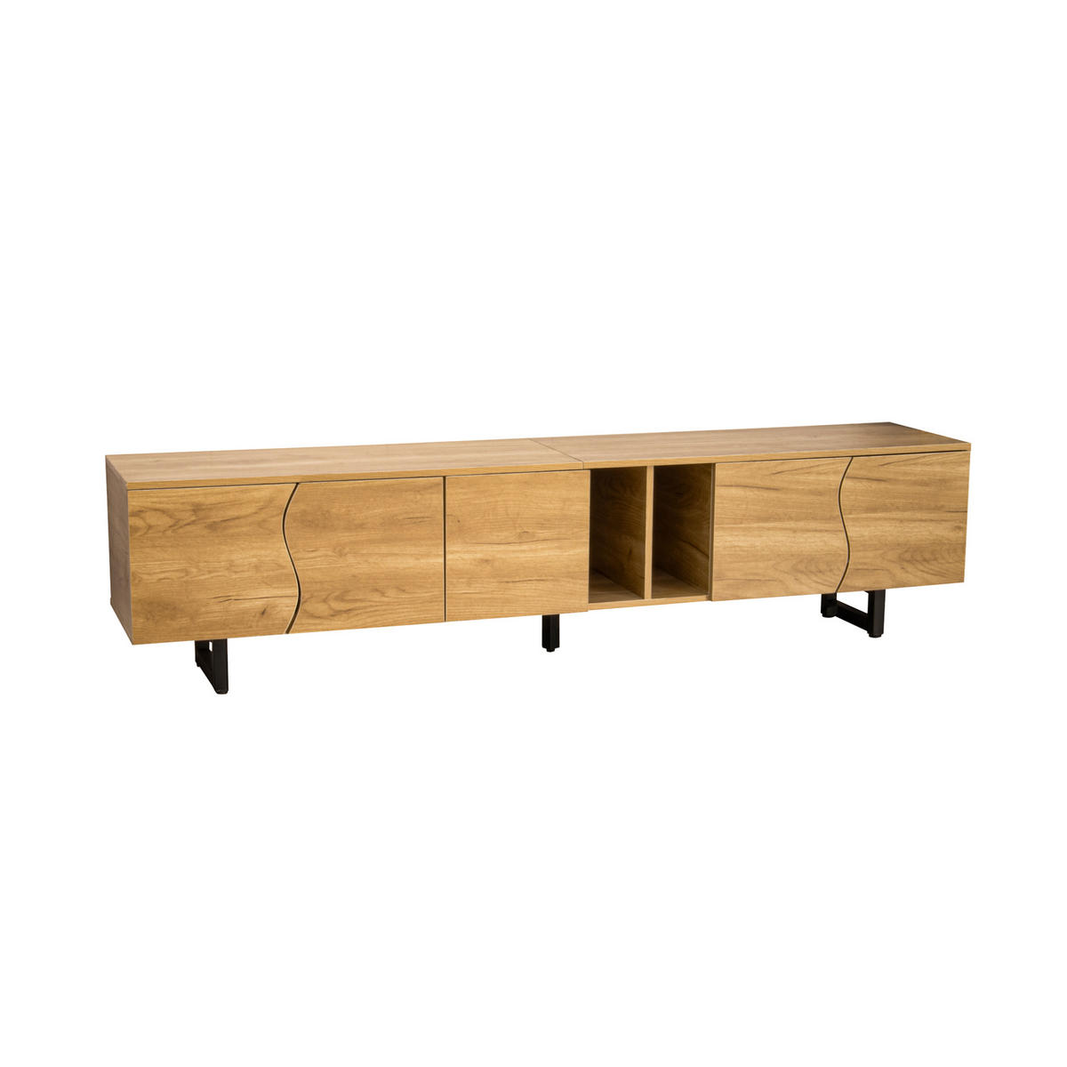 TV-SCHRANK aus MDF und Holzwerkstoff 191x38x46,5 cm Natur mit Stauraum und offenen Fächern, geschwungene Türen - Hellbraun, Holzwerkstoff (191/46.5/38cm) - Modfu