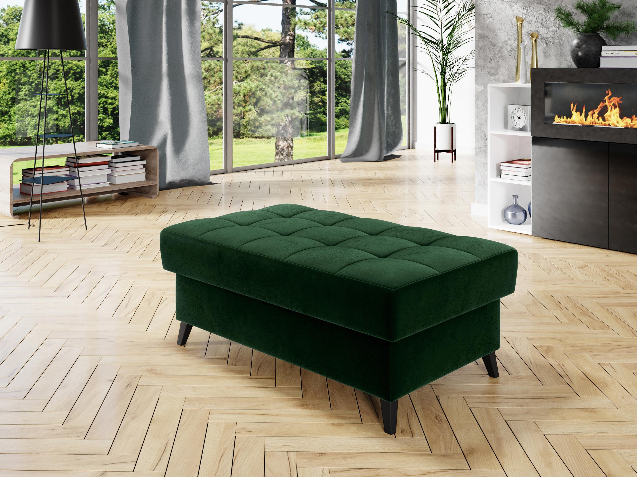 POLSTERHOCKER Nord - Dunkelgrün/Schwarz, Holz/Textil (106/44/67cm) - MIRJAN24