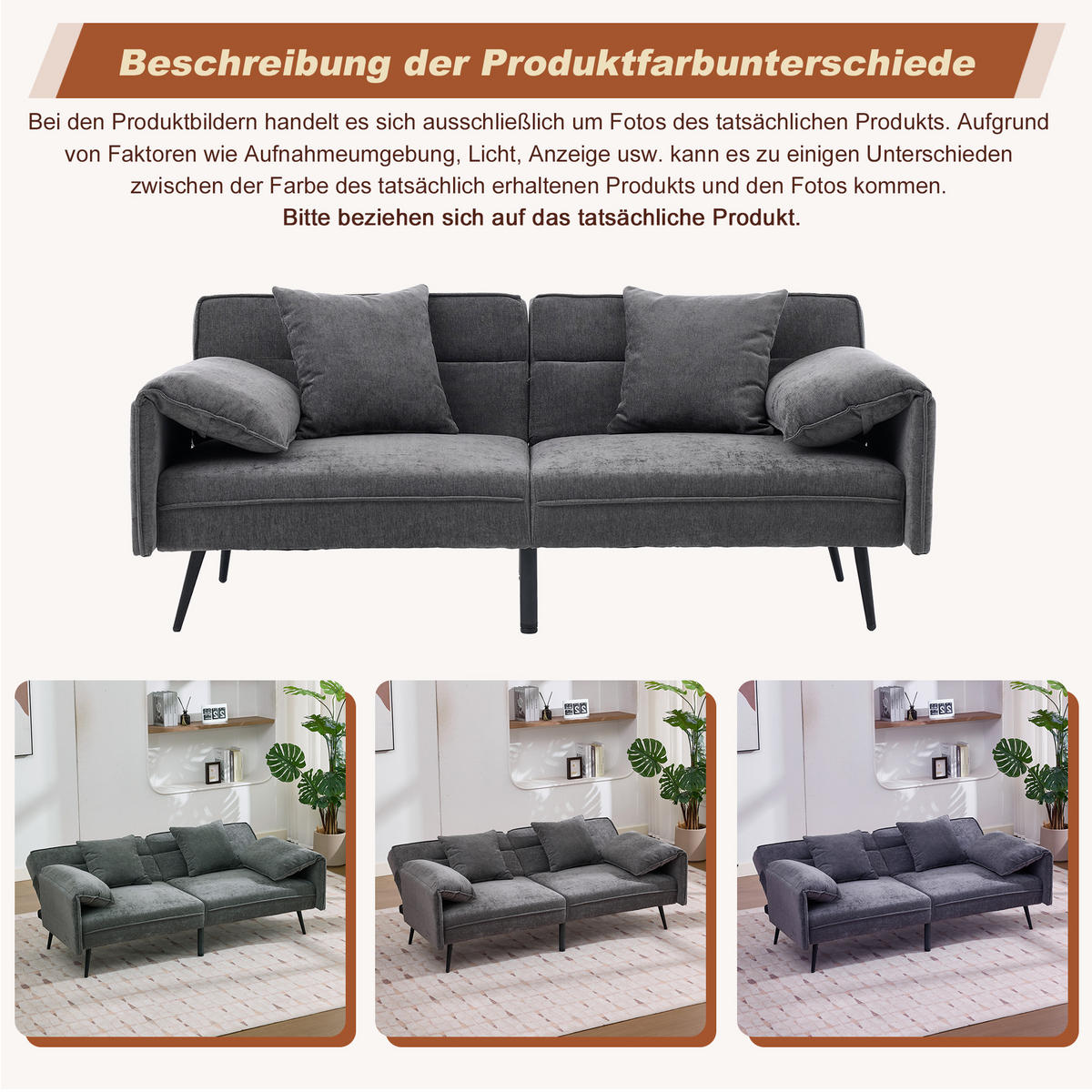 2-SITZER Schlafsofa, Stoff mit 3-fach verstellbarer Rückenlehne, 167,5/73/70 cm, Grau - Grau, Textil (73/70/167.5cm) - Redom