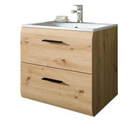 WASCHTISCH inklusive Waschbecken, Waschbeckenunterschrank Eiche hängend 60 cm - Schwarz/Eiche Artisan, Keramik/Holzwerkstoff (60/55/46cm) - Inn.Furn