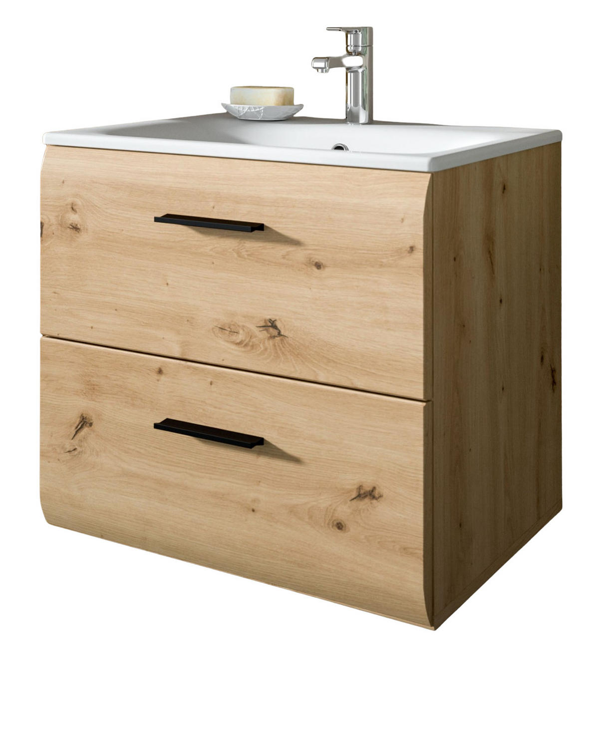 WASCHTISCH inklusive Waschbecken, Waschbeckenunterschrank Eiche hängend 60 cm - Schwarz/Eiche Artisan, Keramik/Holzwerkstoff (60/55/46cm) - Inn.Furn