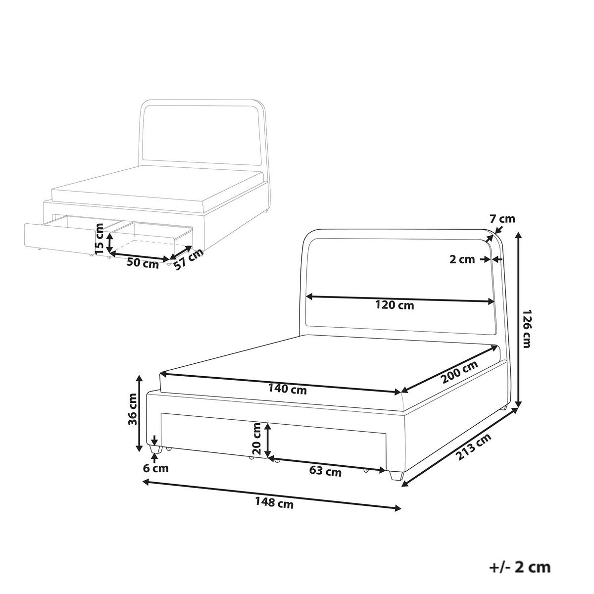 BETT 140/200 cm Cremeweiß Sardent - Schwarz/Weiß, Textil (140/200cm) - Beliani