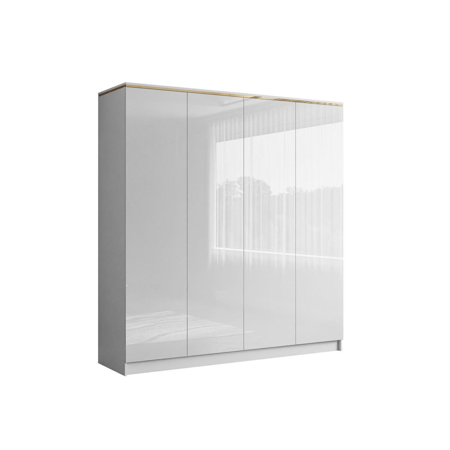 KLEIDERSCHRANK AURORA 4D - Weiß Hochglanz/Weiß, Holzwerkstoff (200/213/57cm) - Lookway