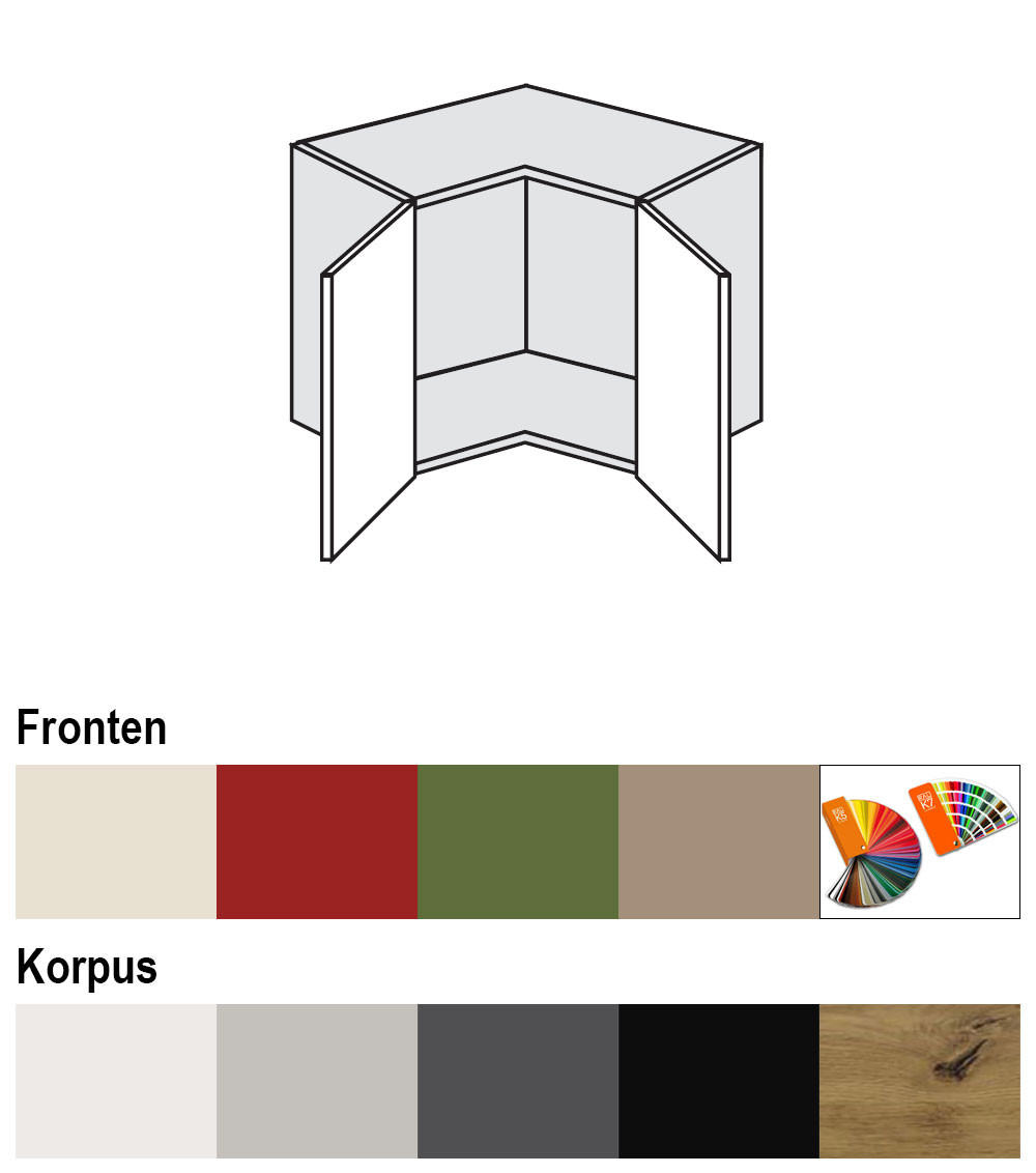 Thumbnail - Feldmann-Wohnen Eckhängeschrank, Rot, Weiß, Holz, 1 Fächer, 60x36x60 cm, Küchen, Küchenmöbel, Küchenschränke, Küchenober...