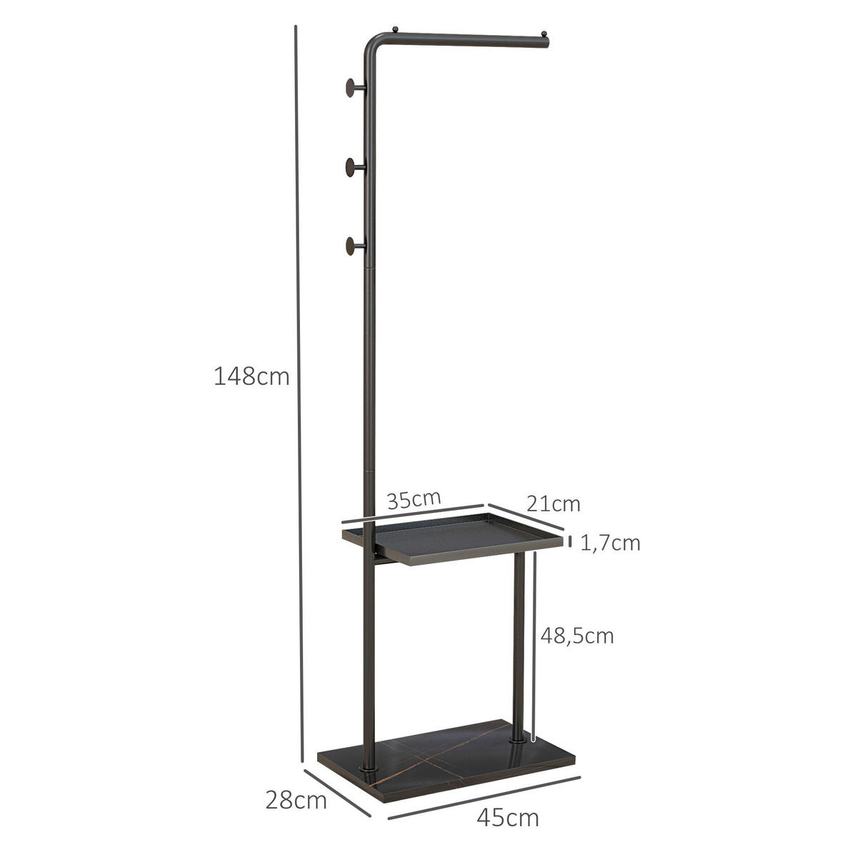 GARDEROBENSTÄNDER - Schwarz, Metall (28/148/45cm) - HOMCOM