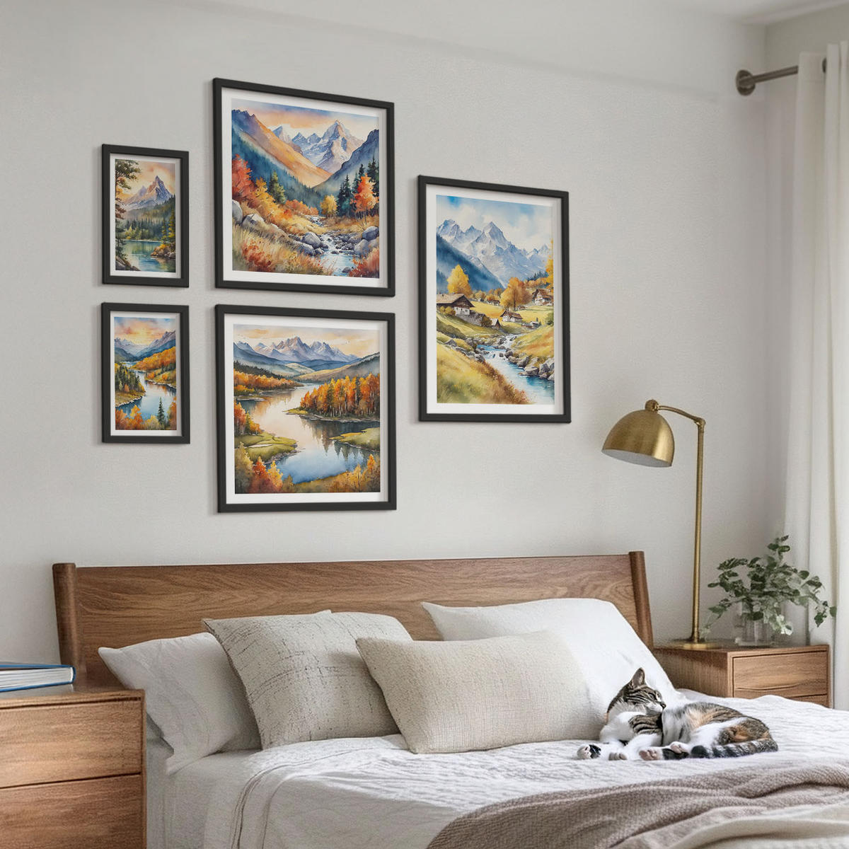 BILDER SET 5er Set - 50x50 cm & 20x30 cm & 40x60 cm Schwarzer Rahmen - Nachthimmel, Berge, Winter, Weltraum - Schwarz, Kunststoff (40/60cm) - TULUP