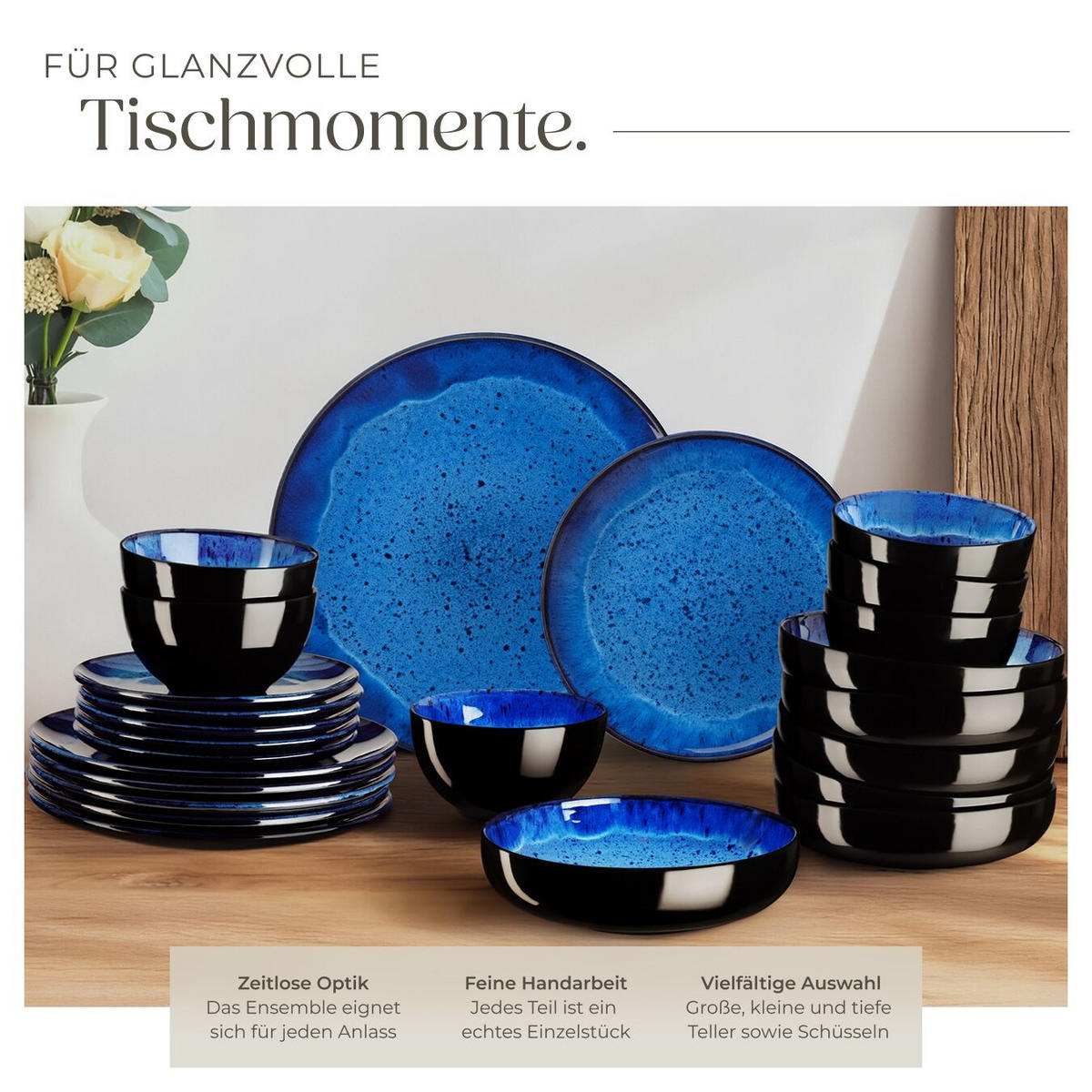 TAFELSERVICE Mare, ineinander stapelbar, blau - Blau, Keramik (26.5/2.5/26.5cm) - tectake