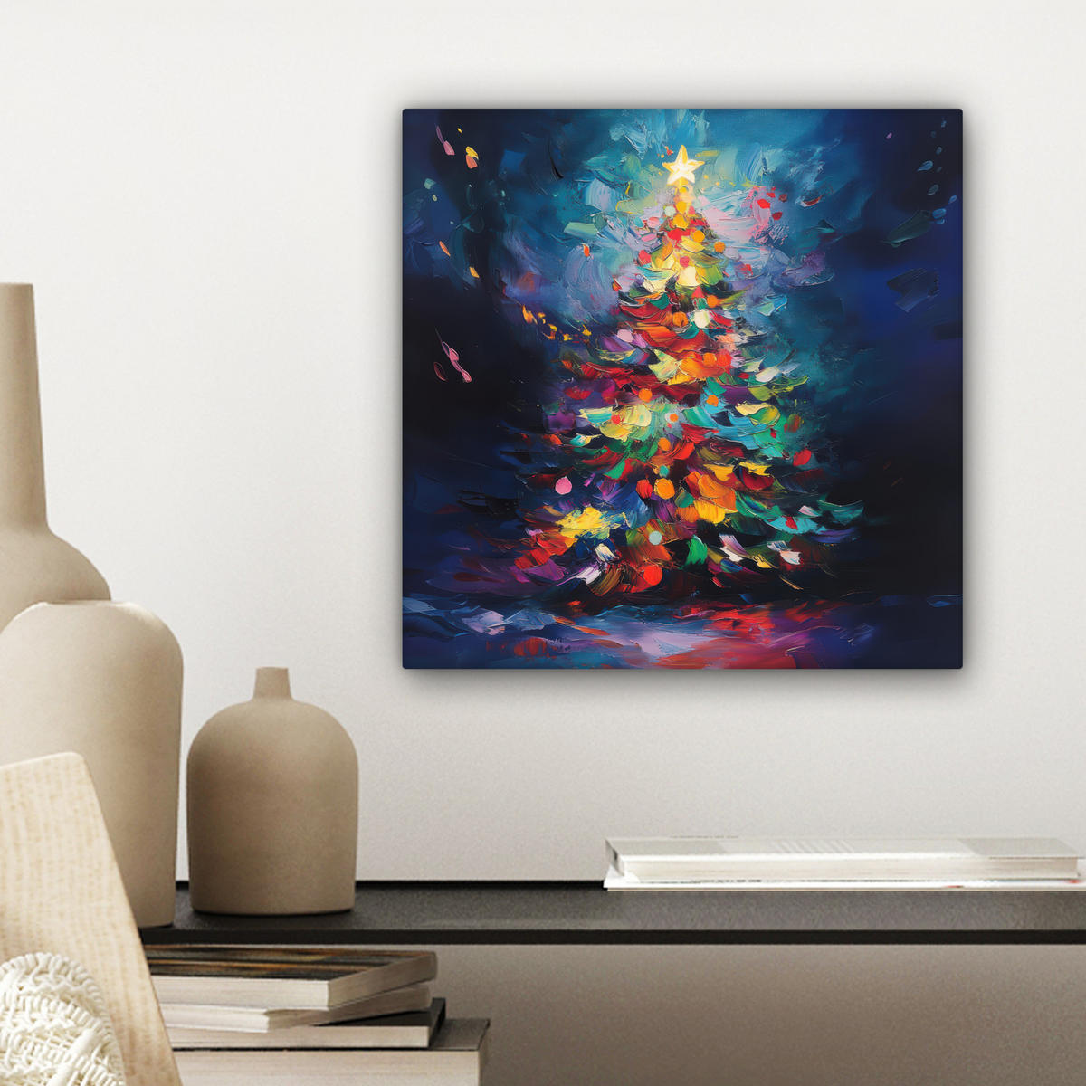 LEINWANDBILD Weihnachtsbaum - Weihnachten - Abstrakt - Farbenfroh Deko Wohnzimmer 20x20 cm - Multicolor, Textil (20/20cm) - MuchoWow