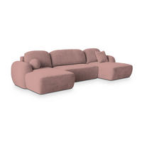WOHNLANDSCHAFT SAVONA K Rosa Plüsch-Stoff mit Schlaffunktion - Rosa, Holz (350/90/148cm) - MASSENO