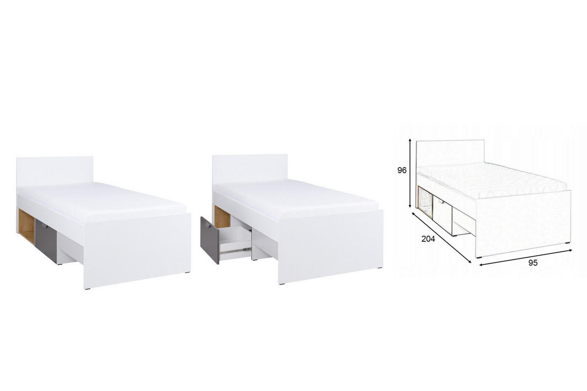 JUGENDZIMMER-SET JUSTIN A 4-teilig in Weiß / Graphit / Grau / Eiche - Eichefarben/Graphitfarben, Holzwerkstoff (377/190/204cm) - Deine Möbel 24