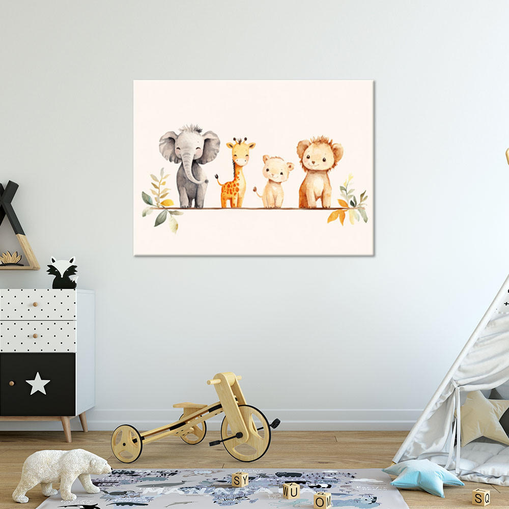 WANDBILD für kinderzimmer afrikanische bunte tiere in beige - Beige, Textil (60/40cm) - Feeby