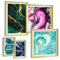 BILDER SET 5er Set - 50x50 cm & 20x30 cm & 40x60 cm Goldrahmen - Abstrakte Muster in Rosa, Grün und Blau - Goldfarben, Kunststoff (40/60cm) - TULUP