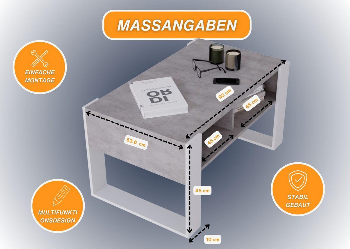 COUCHTISCH Kora92 92/45/53,6 - Weiß/Grau, Holzwerkstoff (54/92/45cm) - RAUMHIRSCH FURNITURE