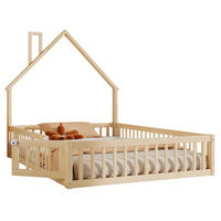 HAUSBETT 140/200 cm aus Kiefernholz mit Sicherheitsgitter und Lattenrost - Naturfarben, Holzwerkstoff (140/200cm) - Flora Grace
