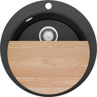 SPÜLBECKEN RUND Pisa Max, 2-er set Anthrazit 53/53 cm 1 Becken + Ablauf-Set + Schneidebrett ab 50er Unterschrank - Chromfarben/Anthrazit, Kunststoff (53/20/53cm) - Primagran