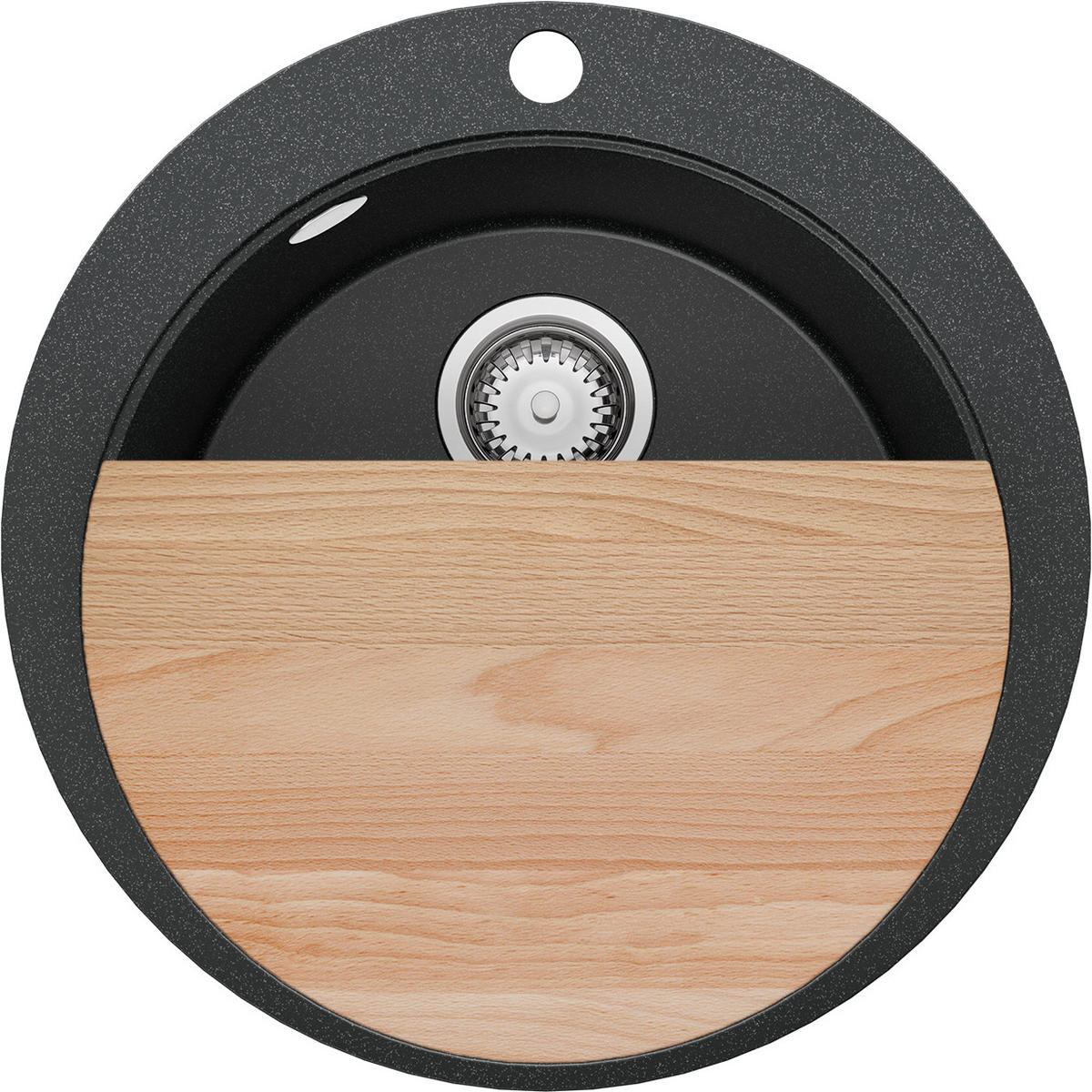 SPÜLBECKEN RUND Pisa Max, 2-er set Anthrazit 53/53 cm 1 Becken + Ablauf-Set + Schneidebrett ab 50er Unterschrank - Chromfarben/Anthrazit, Kunststoff (53/20/53cm) - Primagran