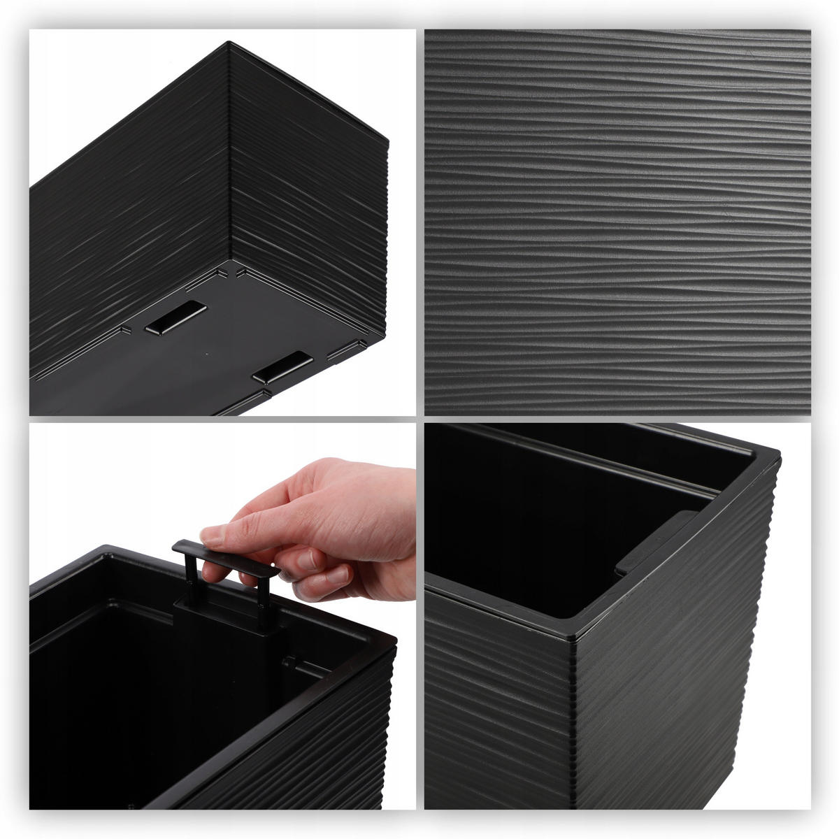 BALKONBLUMENTOPF mit Einsatz 56 cm, Schwarz - Schwarz, Kunststoff (18/56cm) - KADAX