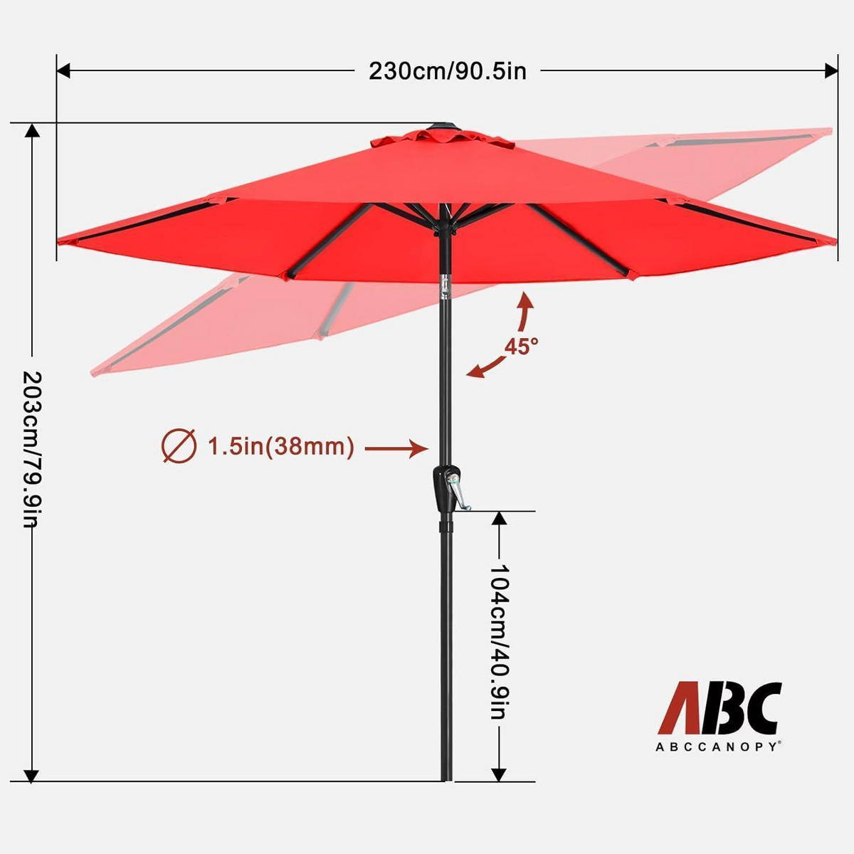 SONNENSCHIRM 230 cm Rot Wasserabweisend - Rot, Textil (40/295cm)