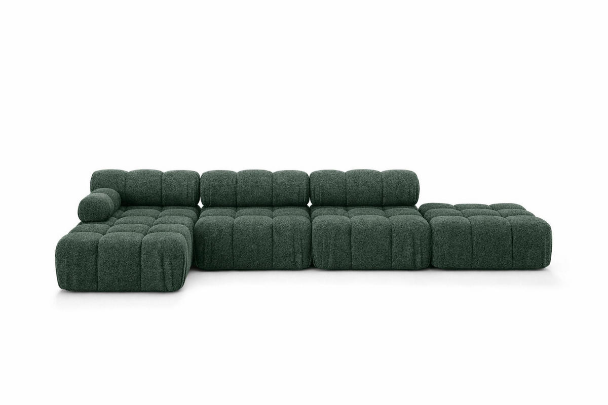 ECKSOFA L-Form XL, Stoff Bouclé Abriamo, Dunkelgrün, Links, Selia L XL - Dunkelgrün, Holz (380/160cm) - Kaiser Möbel
