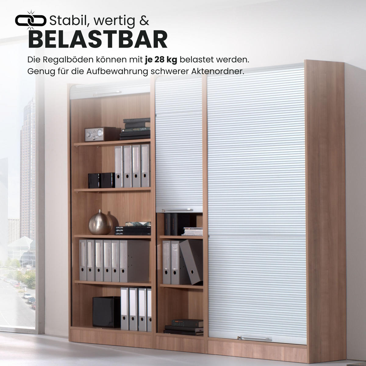 ROLLLADENSCHRANK - 5 Ordnerhöhen 40/90/200,4 cm in Grau/Silberfarben Bogengriff (Metall) - Silberfarben/Grau, Holzwerkstoff (90/200.4/40cm) - bümö