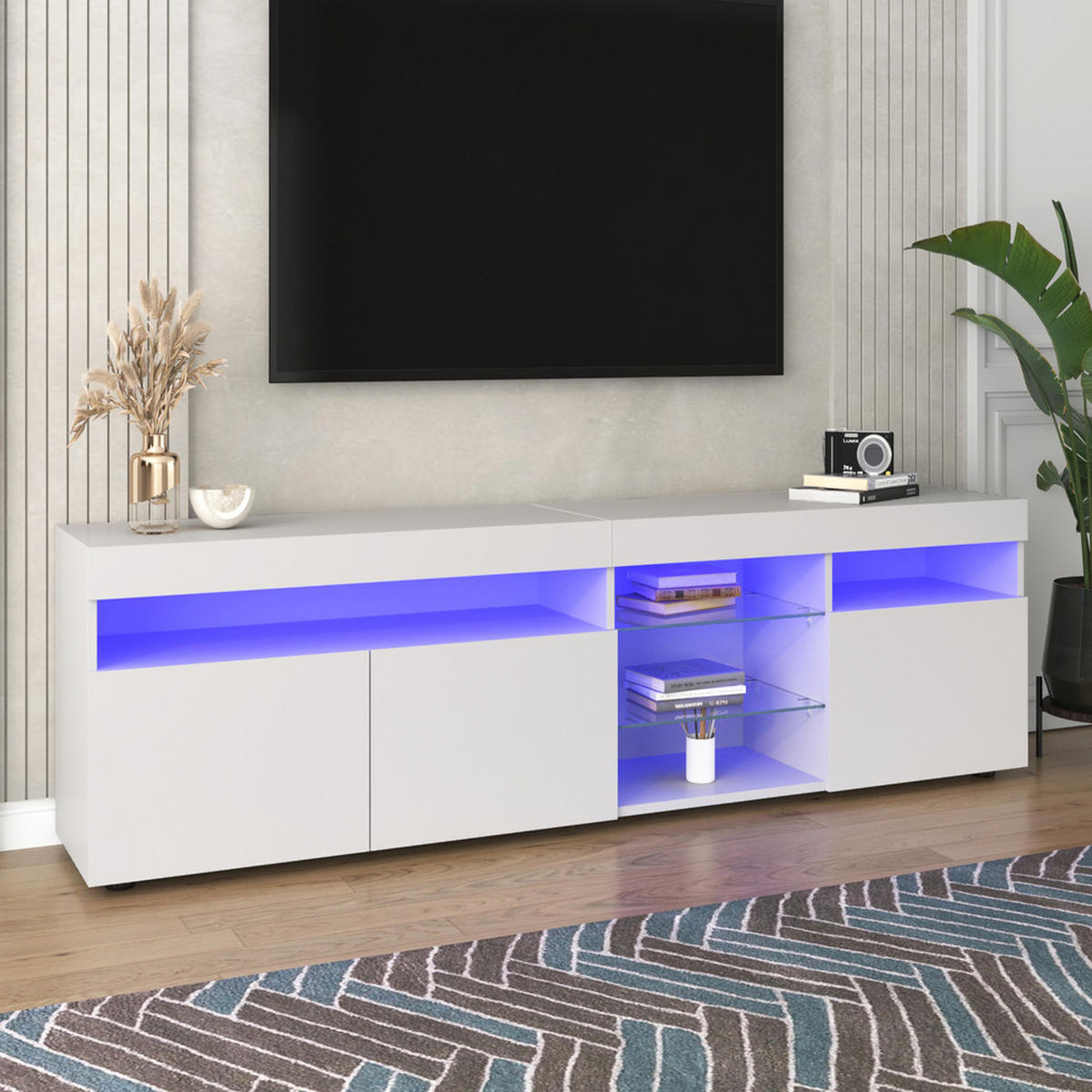 TV-SCHRANK 180cm Modern Weiß LED-Beleuchtung helles Panel - Weiß, Holz (44.88/20.75/65.51cm) - FLIEKS