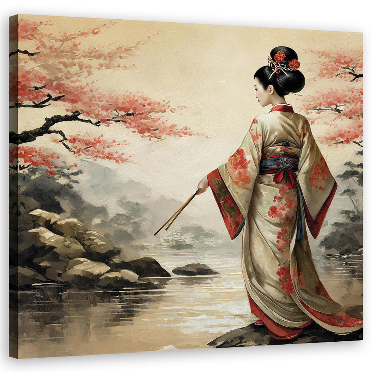 WANDBILD geisha landschaft japan - Beige, Textil (50/50cm) - Feeby