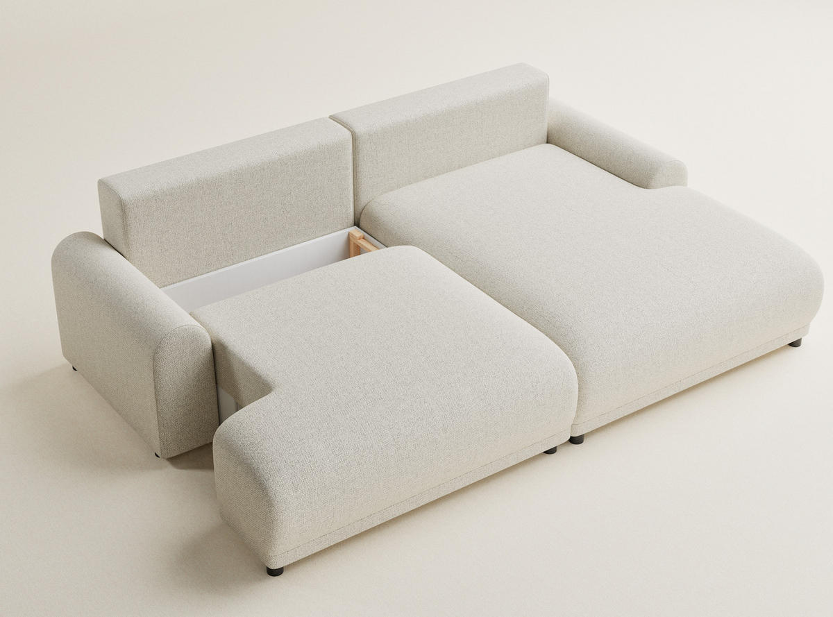ECKSOFA MIT SCHLAFFUNKTION Tallin Creme Webstoff - Creme/Schwarz, Holz/Holzwerkstoff (240/145cm) - Maison de Reve