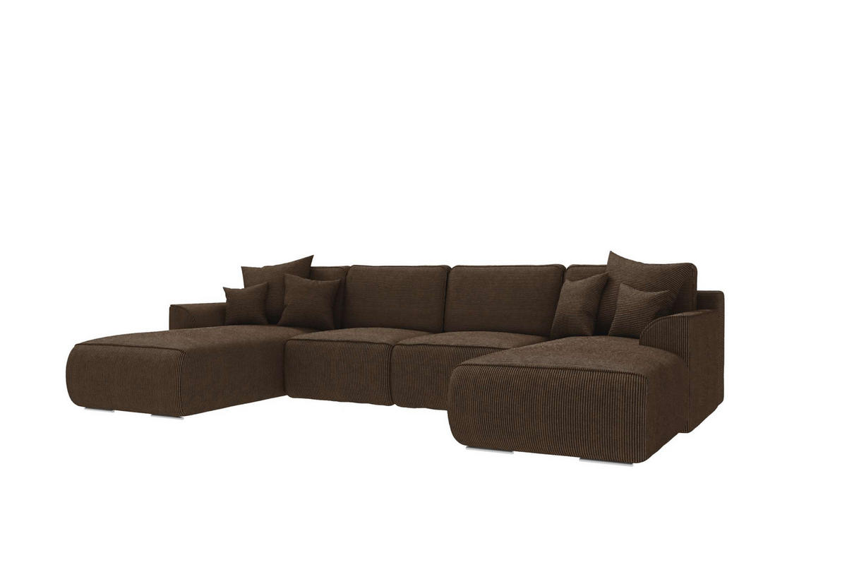 WOHNLANDSCHAFT GUSTO Cordstoff Braun inkl. Schlaffunktion - Chromfarben/Braun, Kunststoff/Textil (306/96/194cm) - 99rooms